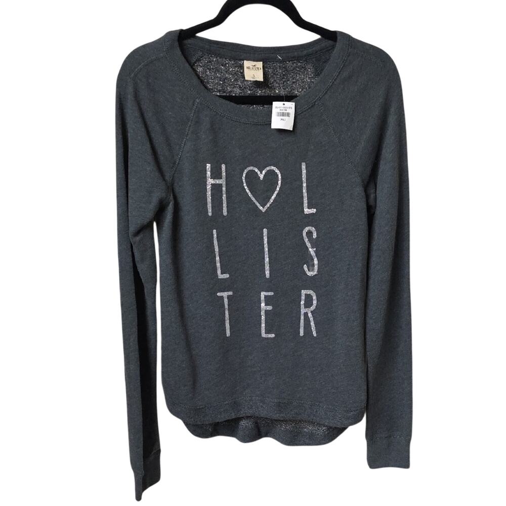 Hollister Gray Long Sleeve Lightweight Sweatshirt Knit Detail Juniors Size S NWT